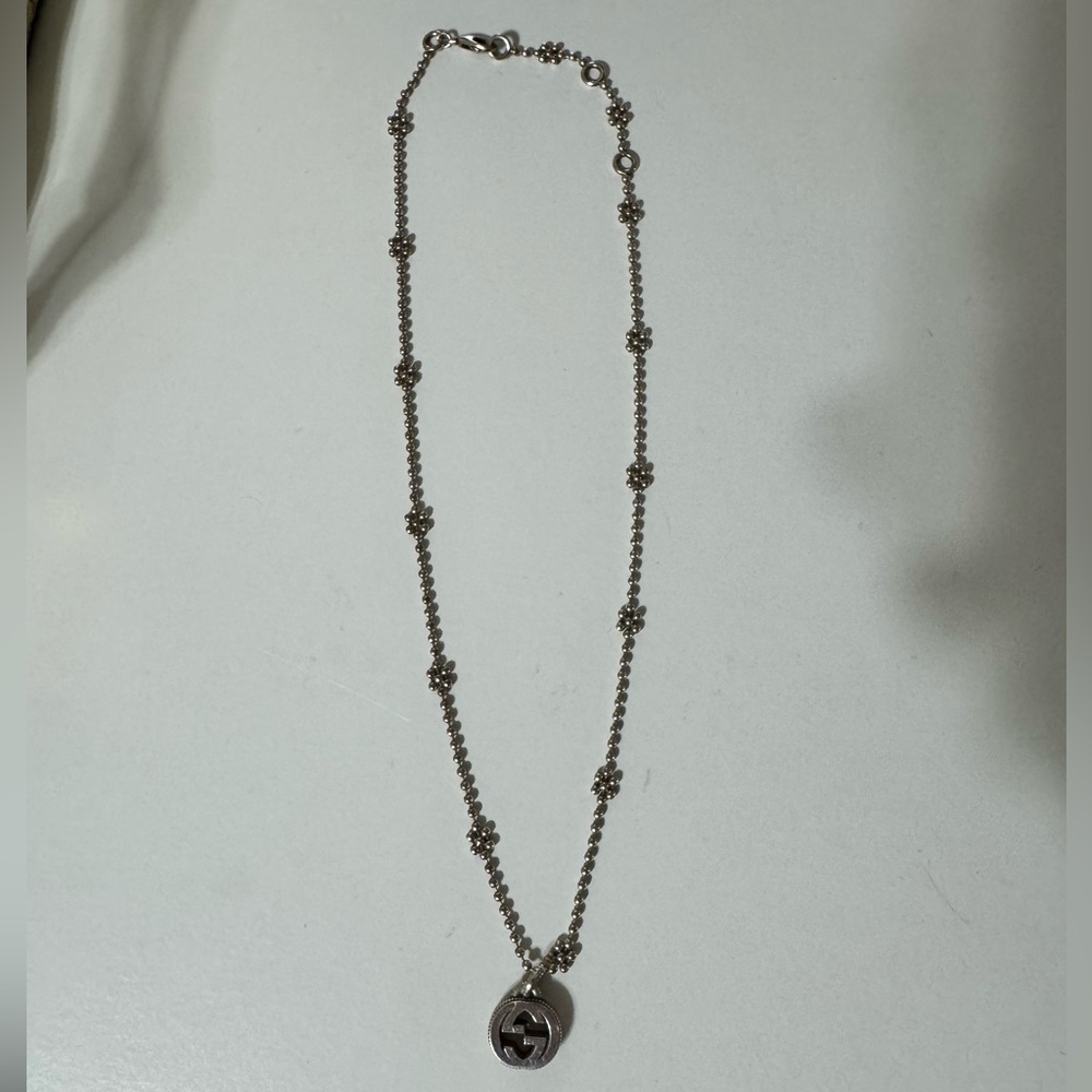 Gucci Silver Logo Pendant Necklace